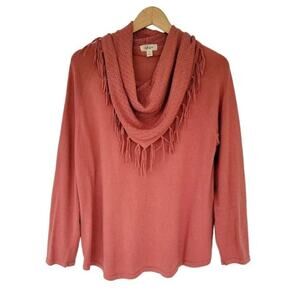 Style & Co Fringed Cowl Neck Sweater Copper Rose Women Petite Large PL Soft Cozy